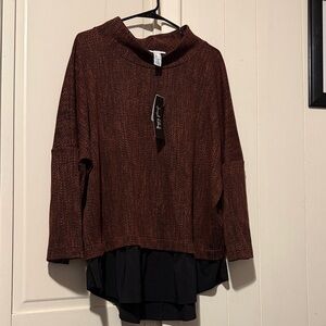 Joseph Ribkoff Brown and Black Cowl Neck Hoodie